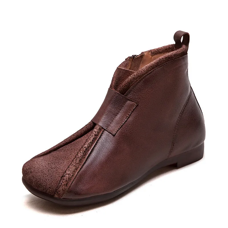 Stivaletti piatti morbidi in pelle vintage da donna