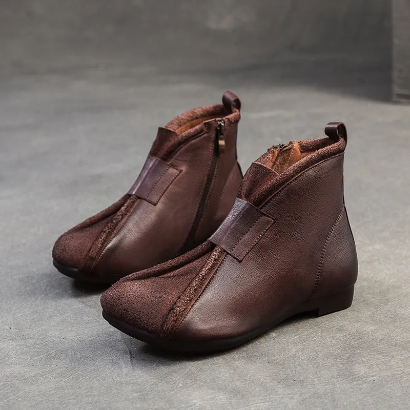 Stivaletti piatti morbidi in pelle vintage da donna