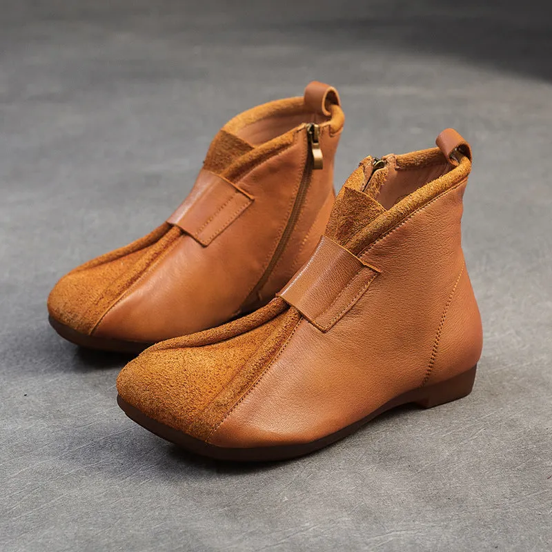 Stivaletti piatti morbidi in pelle vintage da donna