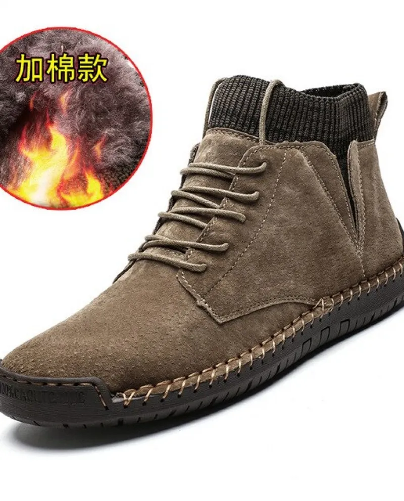 Stivali casual da uomo in pelle scamosciata High Top Comfort Walking Leather Mocassini Mocassini Chunky Sneakers Sicurezza sul l