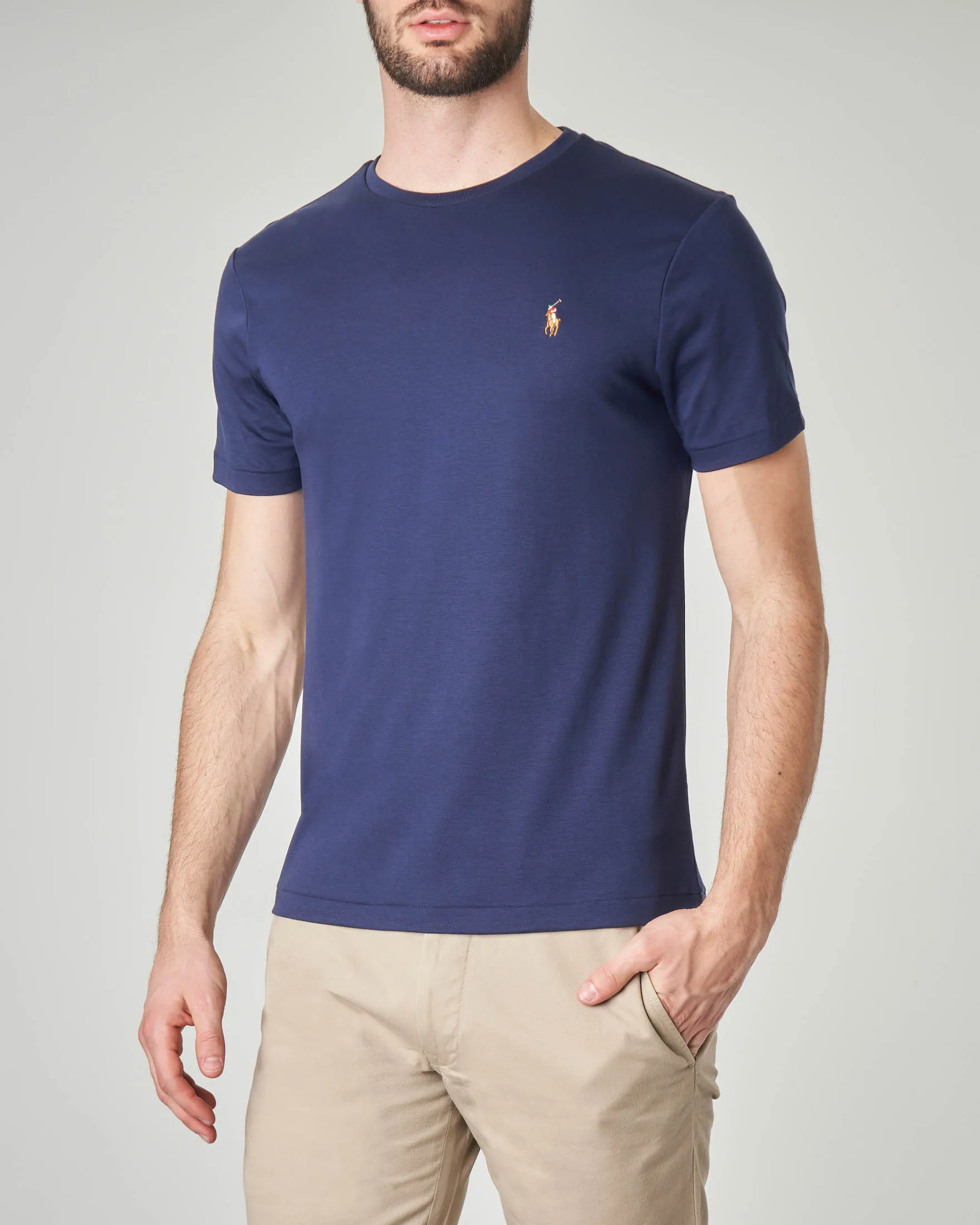 T-shirt blu tinta unita in pima cotton