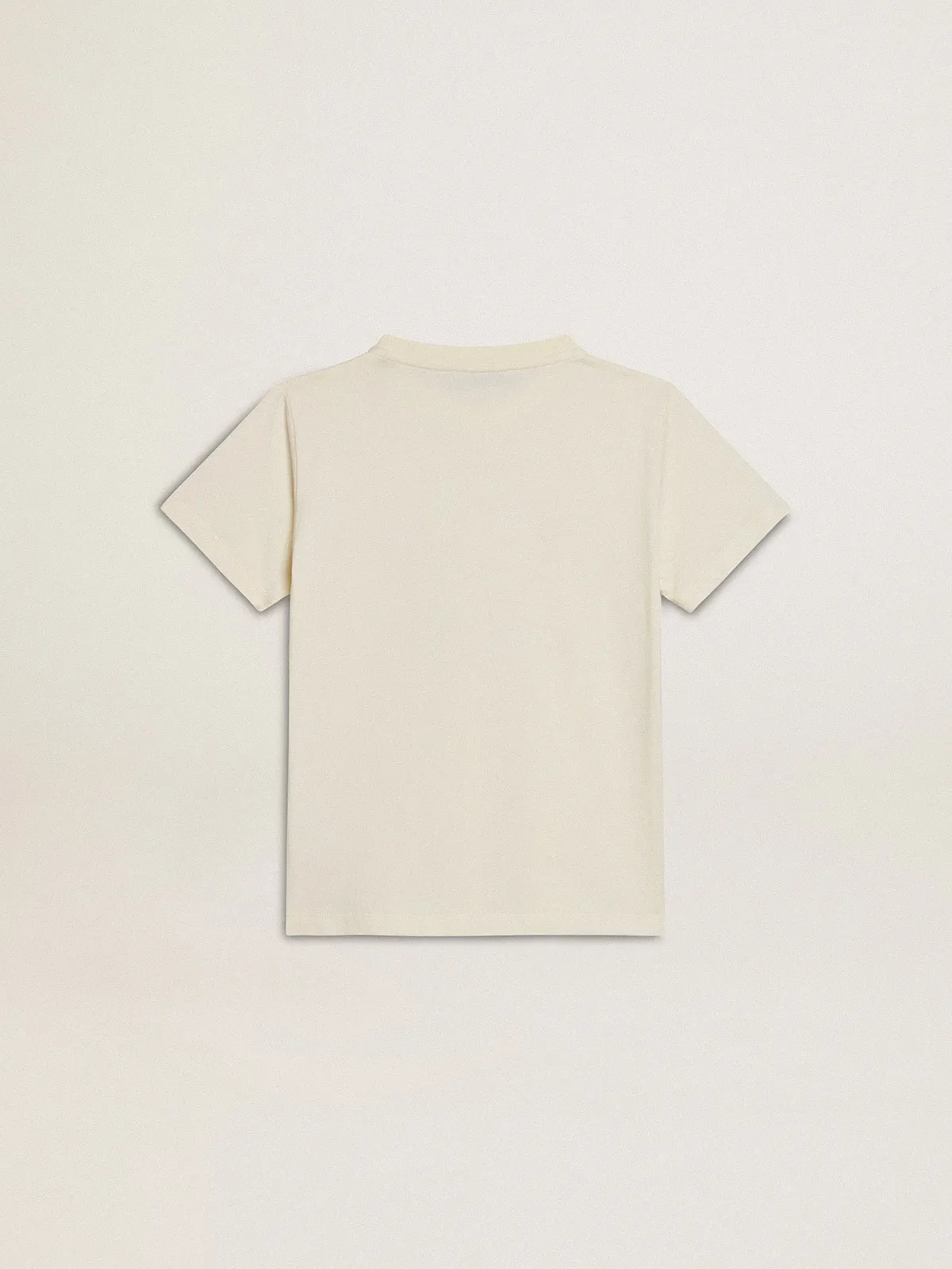 T-shirt da bambino color bianco vissuto con scritta multicolor
