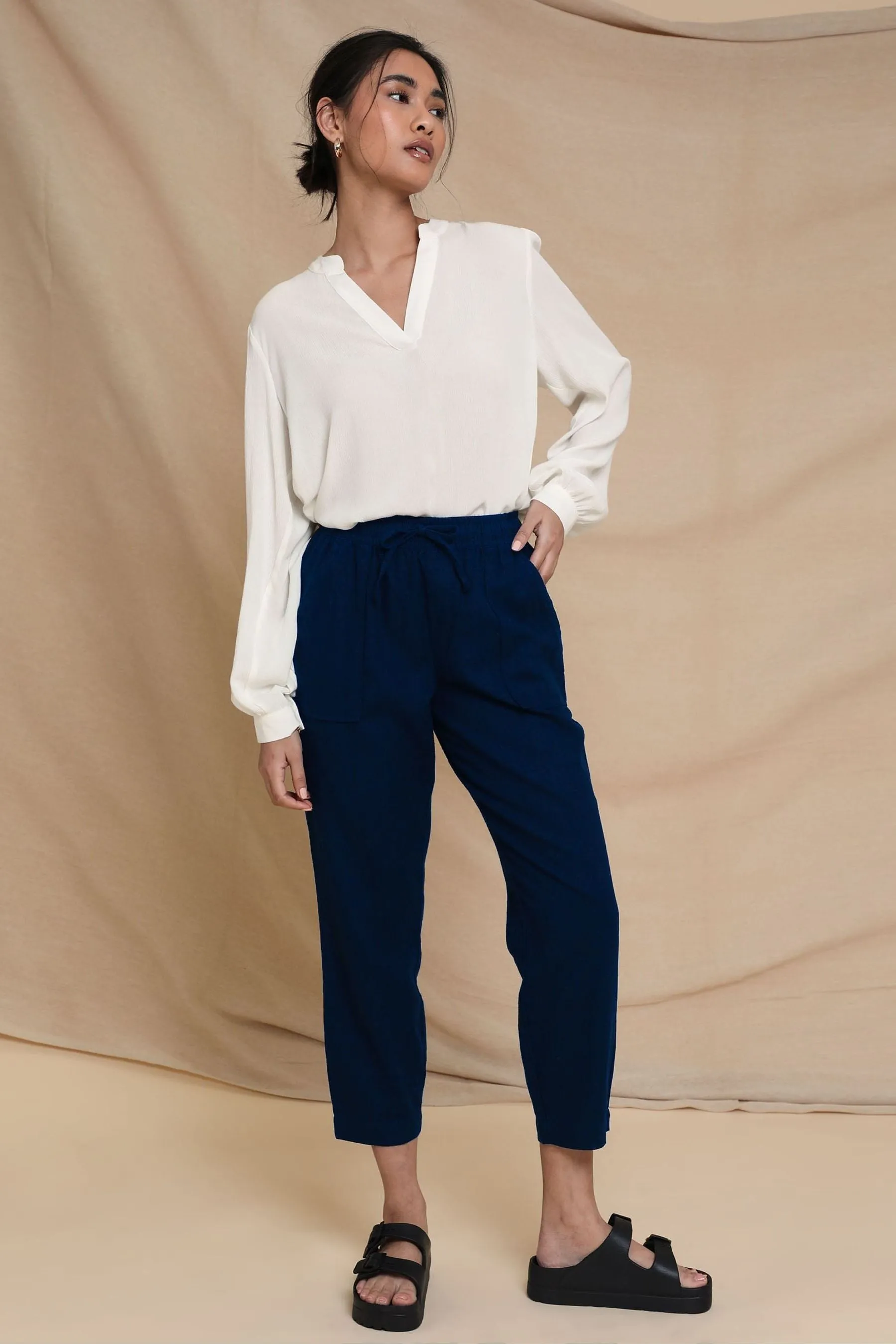 Threadbare Petite - Pantaloni in lino Blend stretti in fondo in