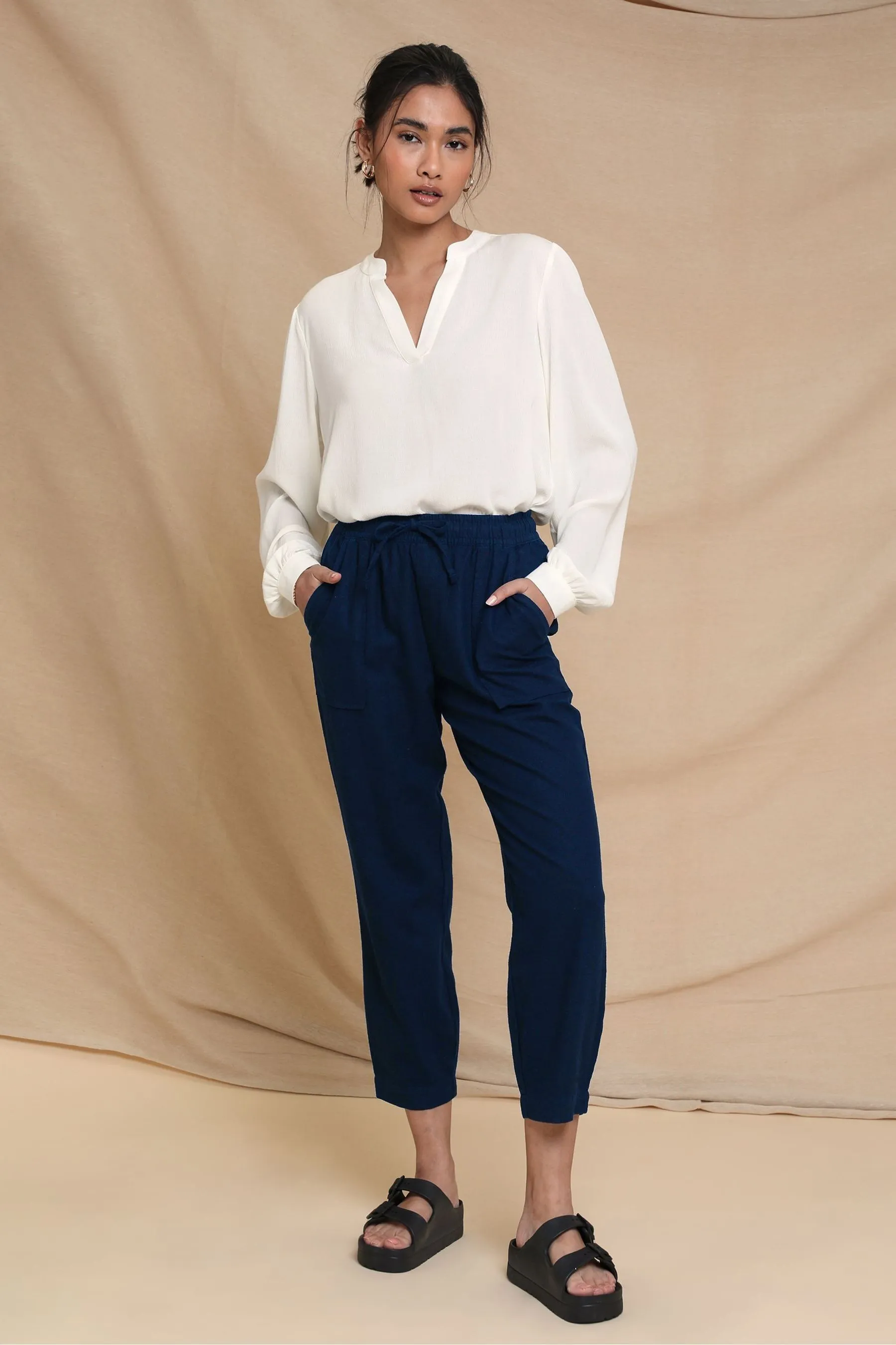 Threadbare Petite - Pantaloni in lino Blend stretti in fondo in
