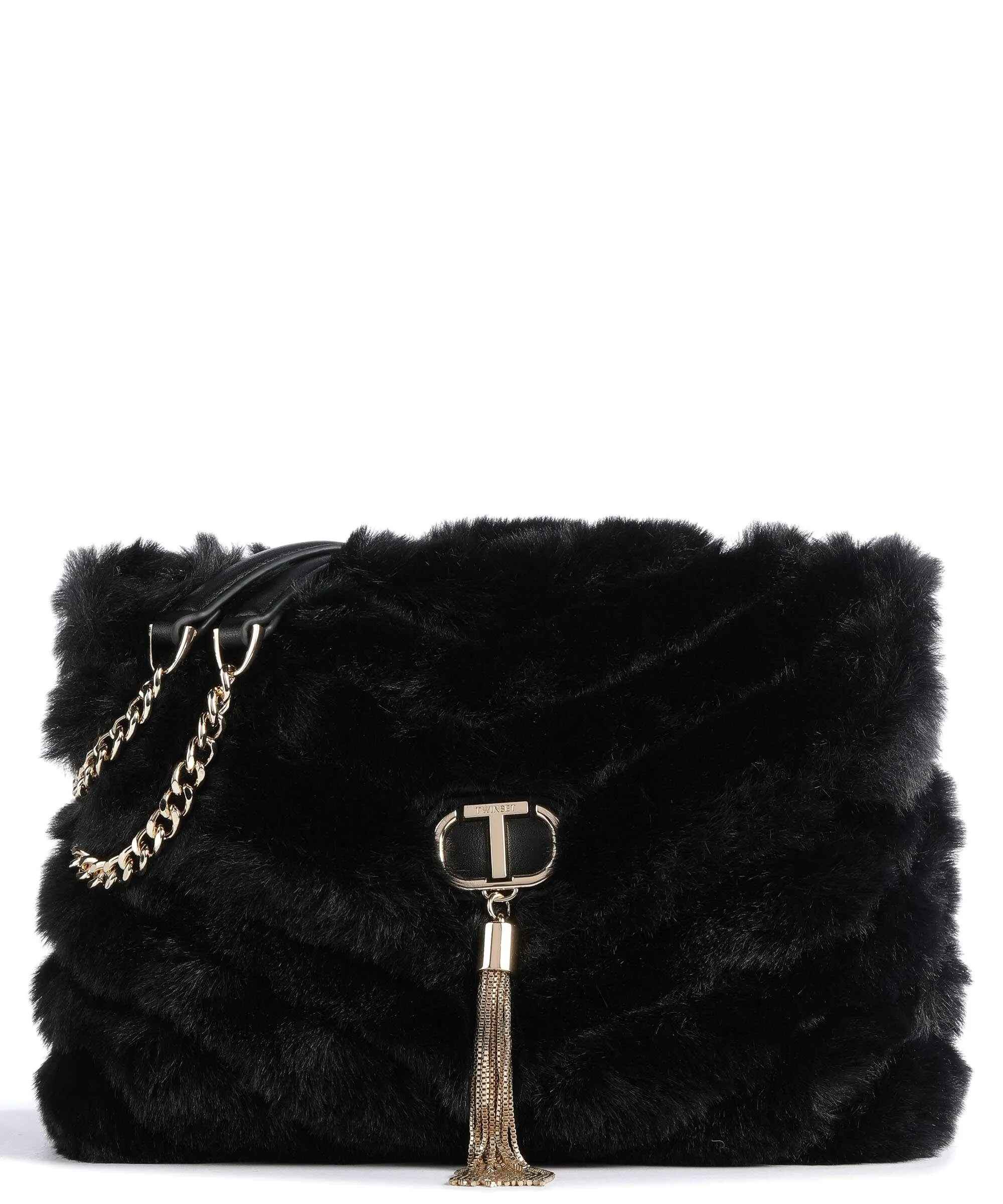  Twinset Soft Dreamy Borsa a spalla eco-pelliccia nero  