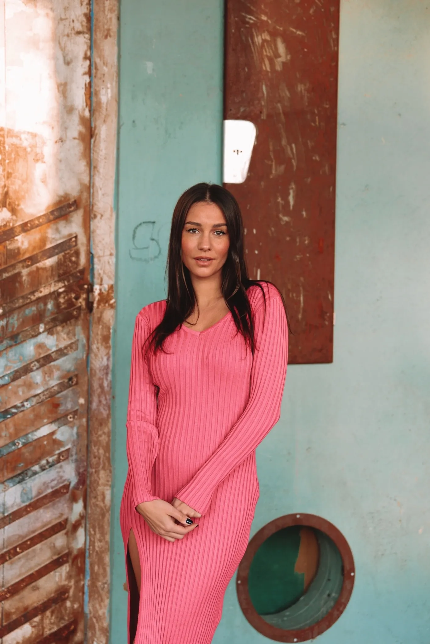 Vestito a costine- FUCSIA