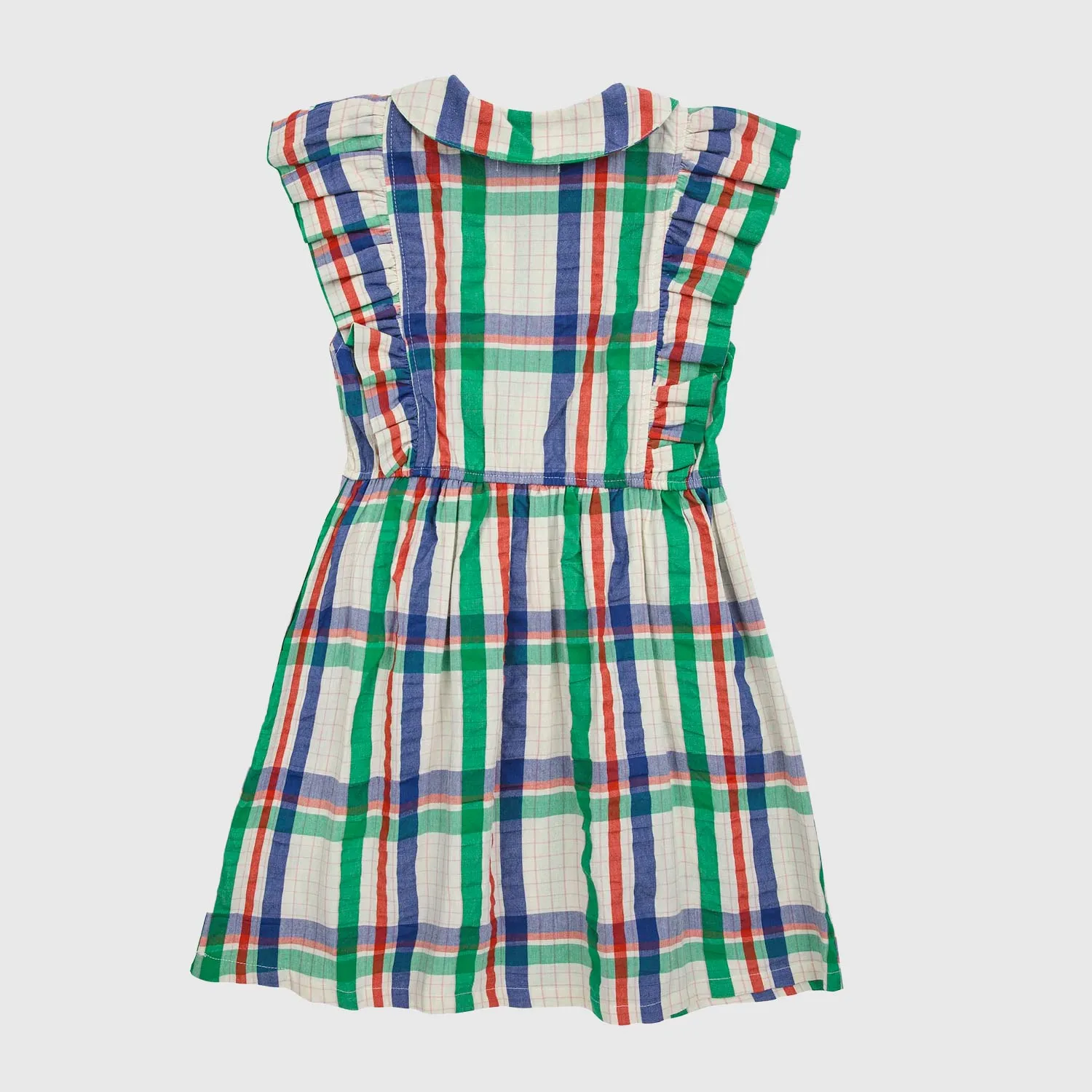 Vestito Beige A Quadri Rossi, Blu E Verdi Bambina
