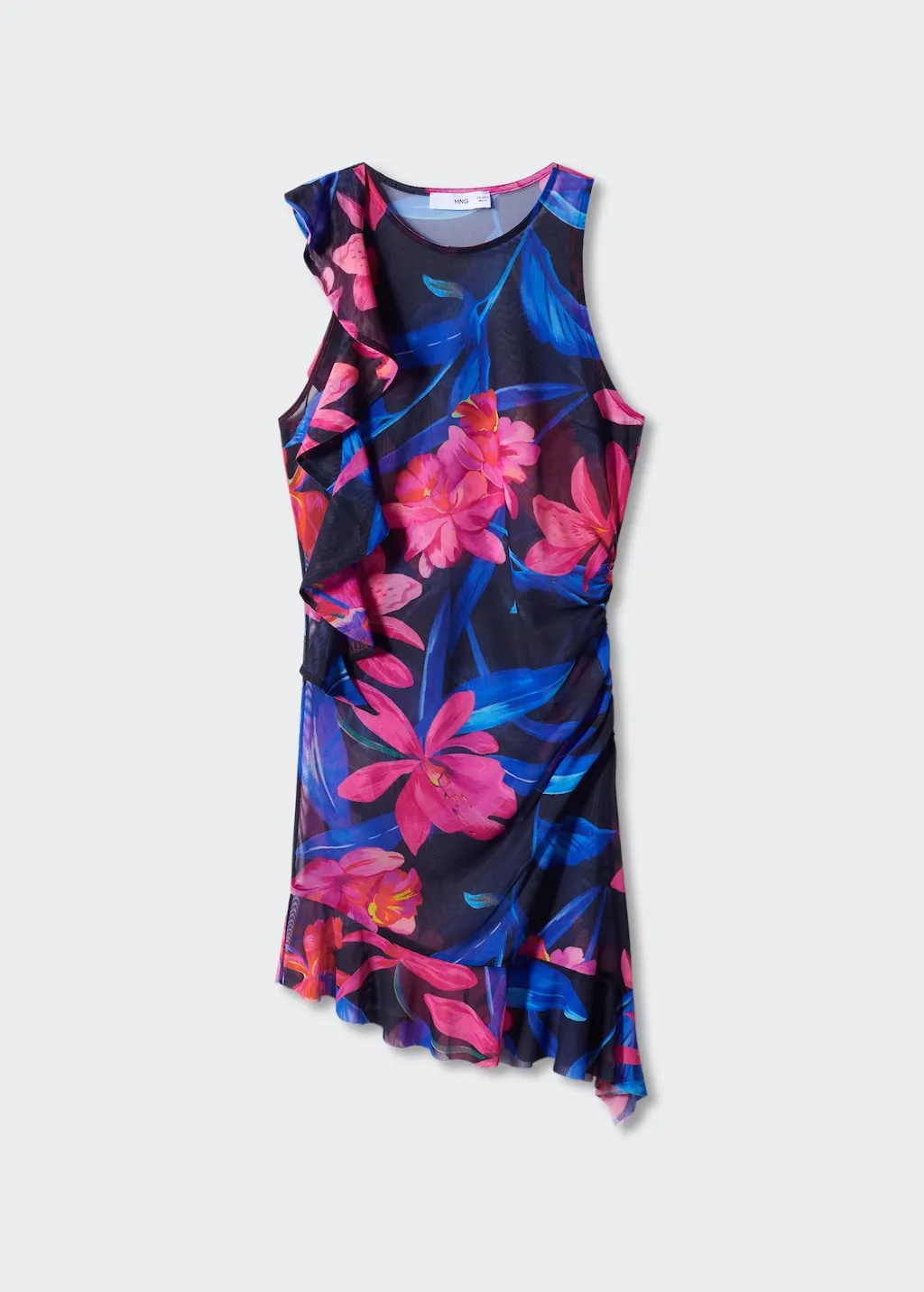 Vestito chiffon asimmetrico volant