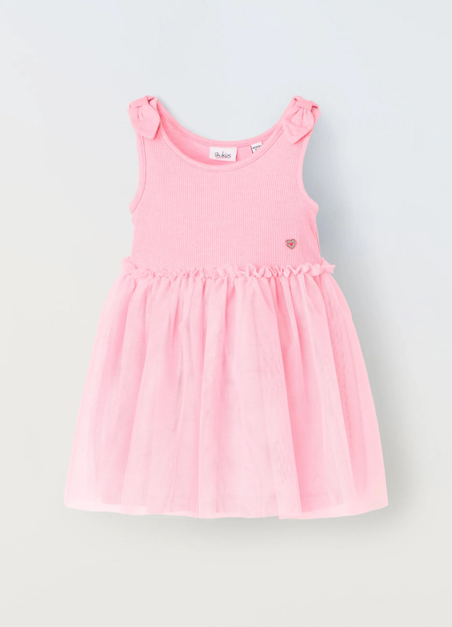 Vestito in misto cotone con tulle neonata