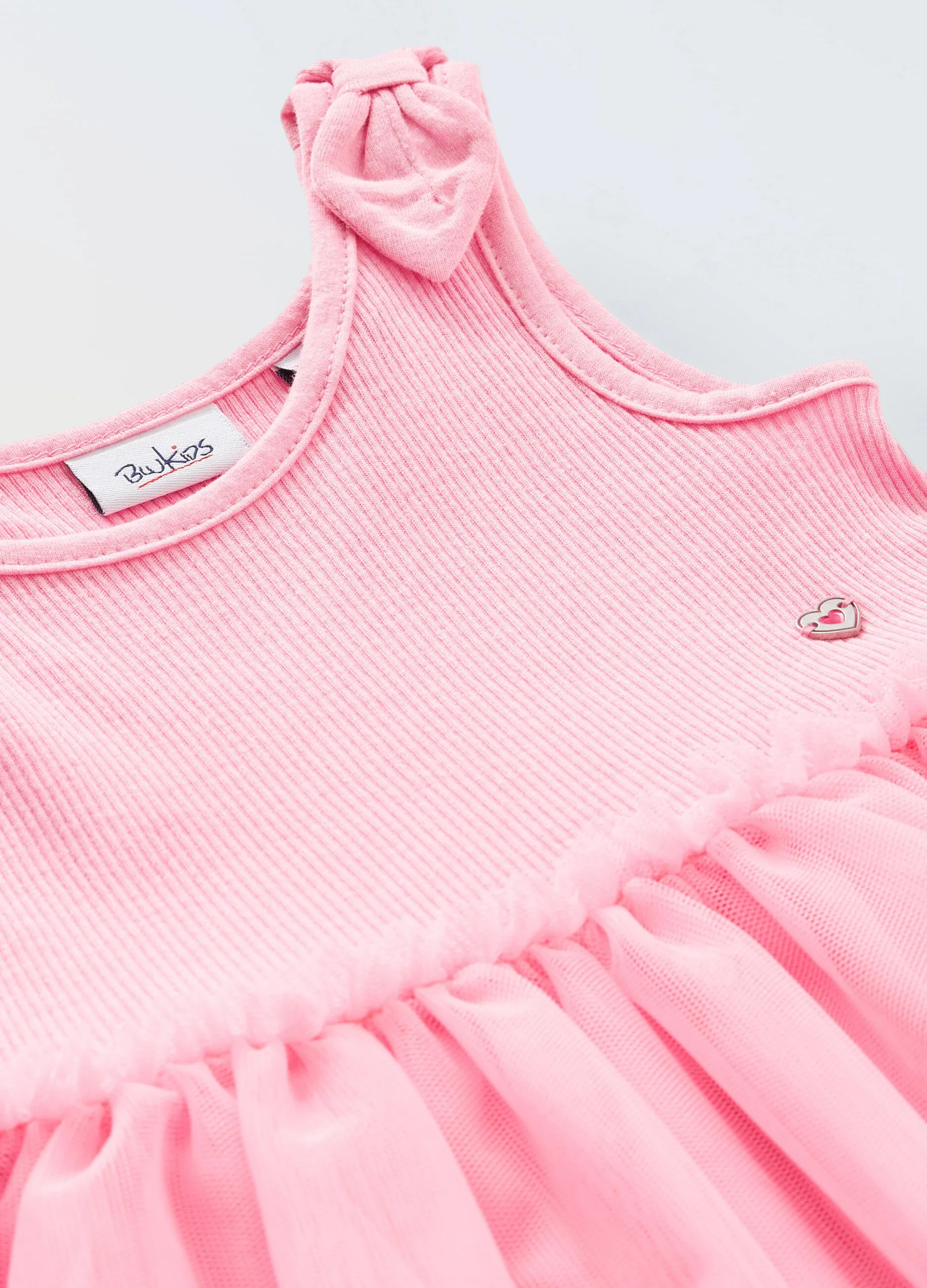 Vestito in misto cotone con tulle neonata