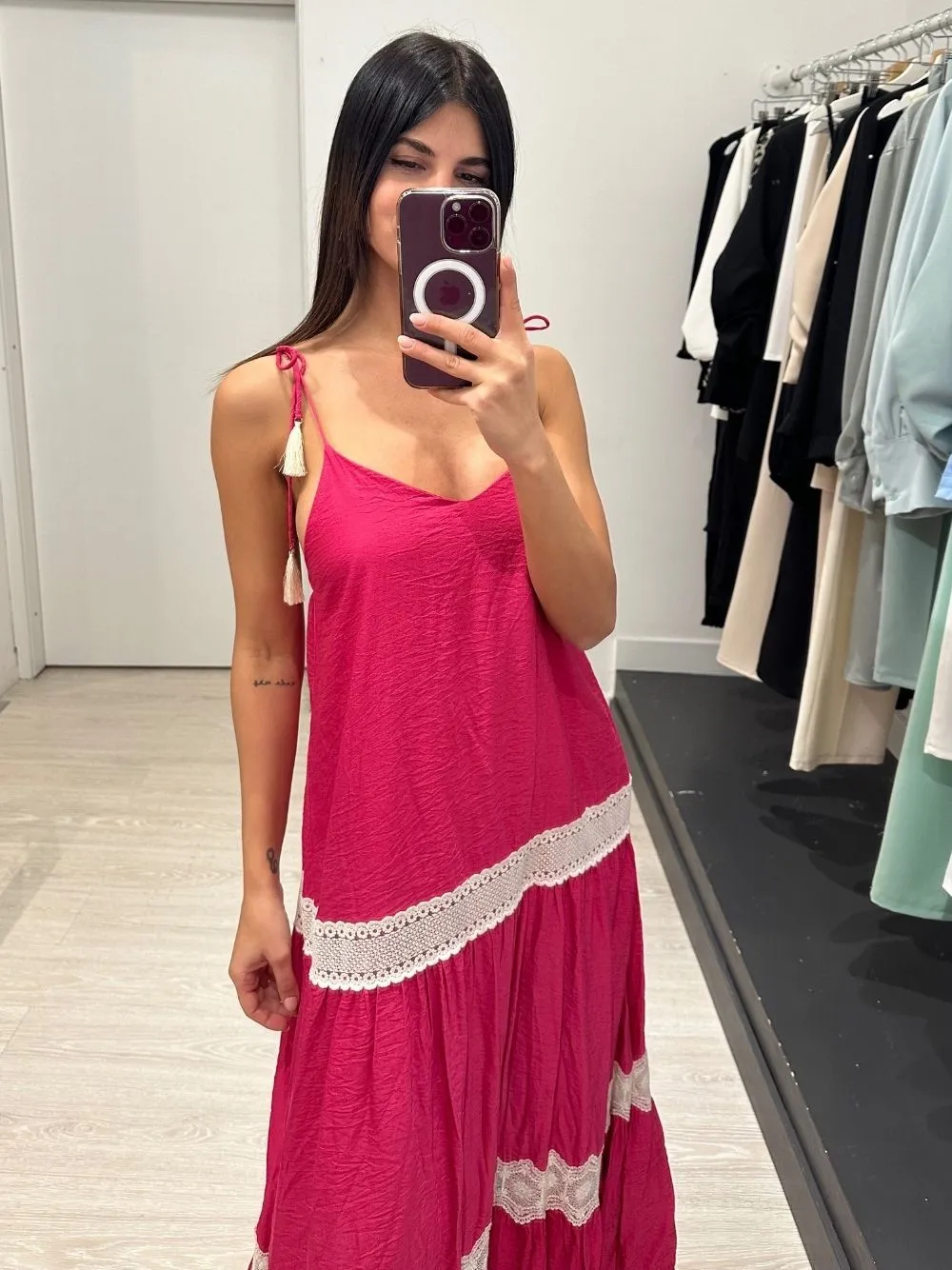 Vestito lungo fascia pizzo