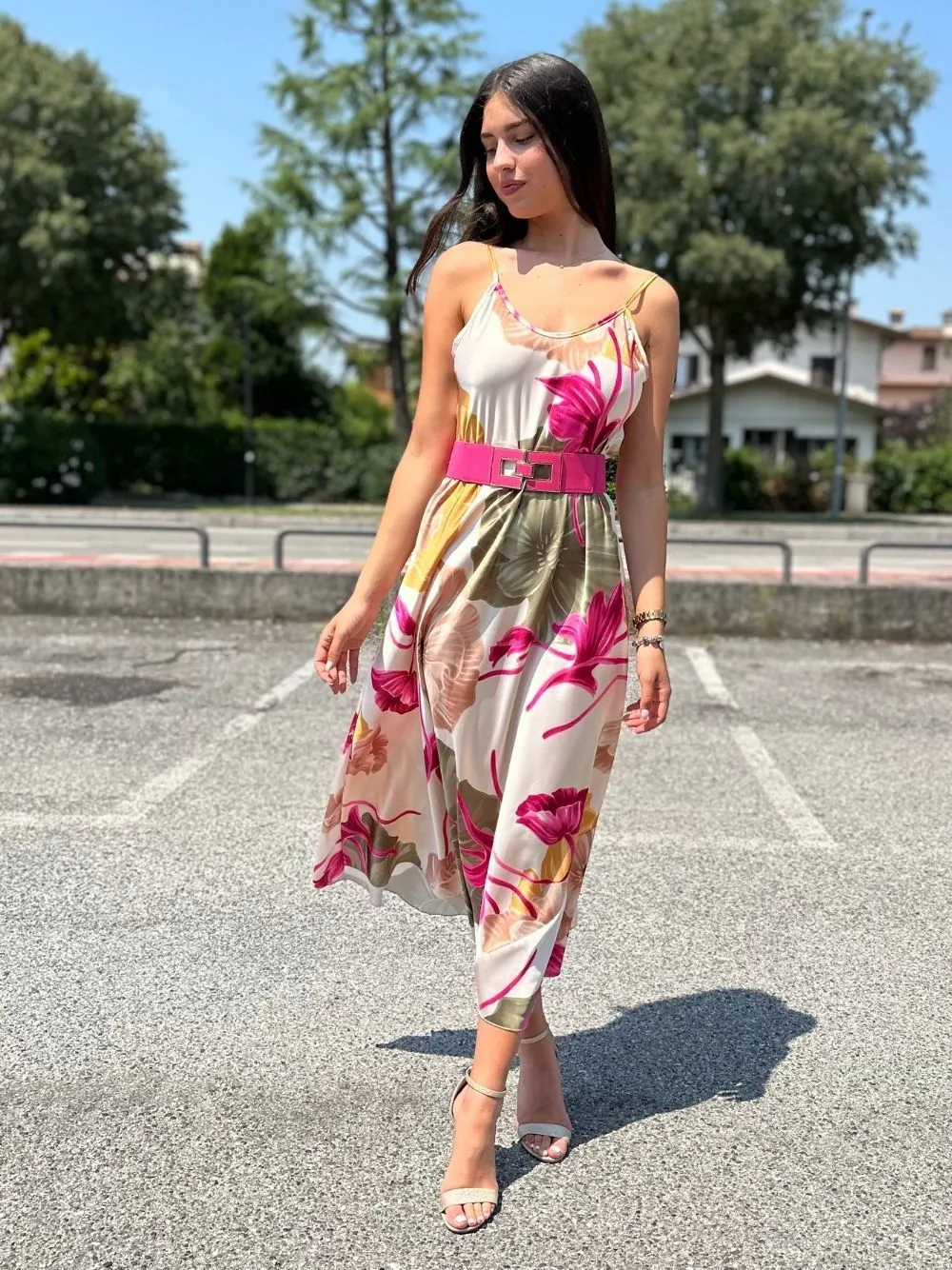 Vestito lungo fiori raso