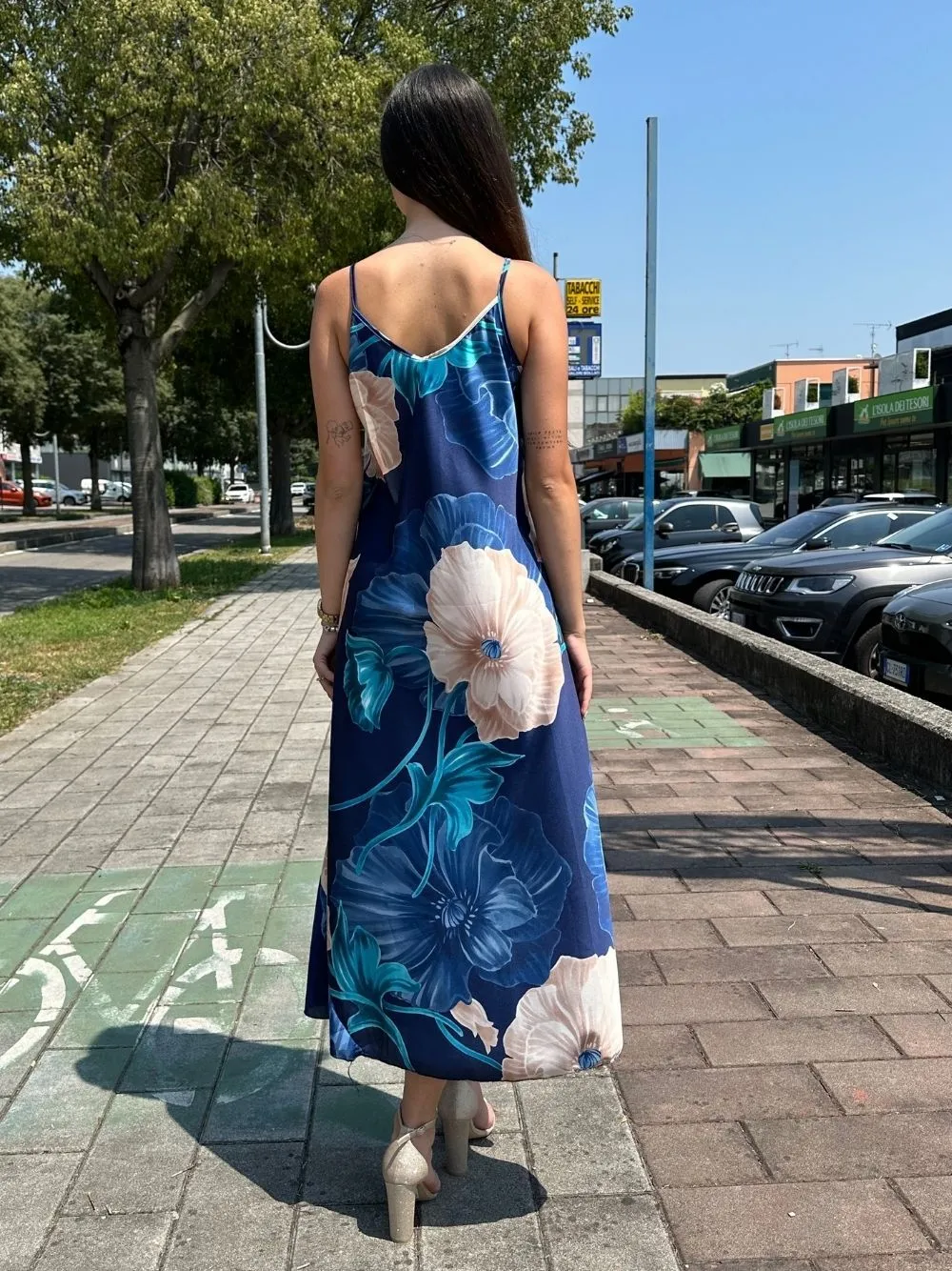 Vestito lungo fiori raso