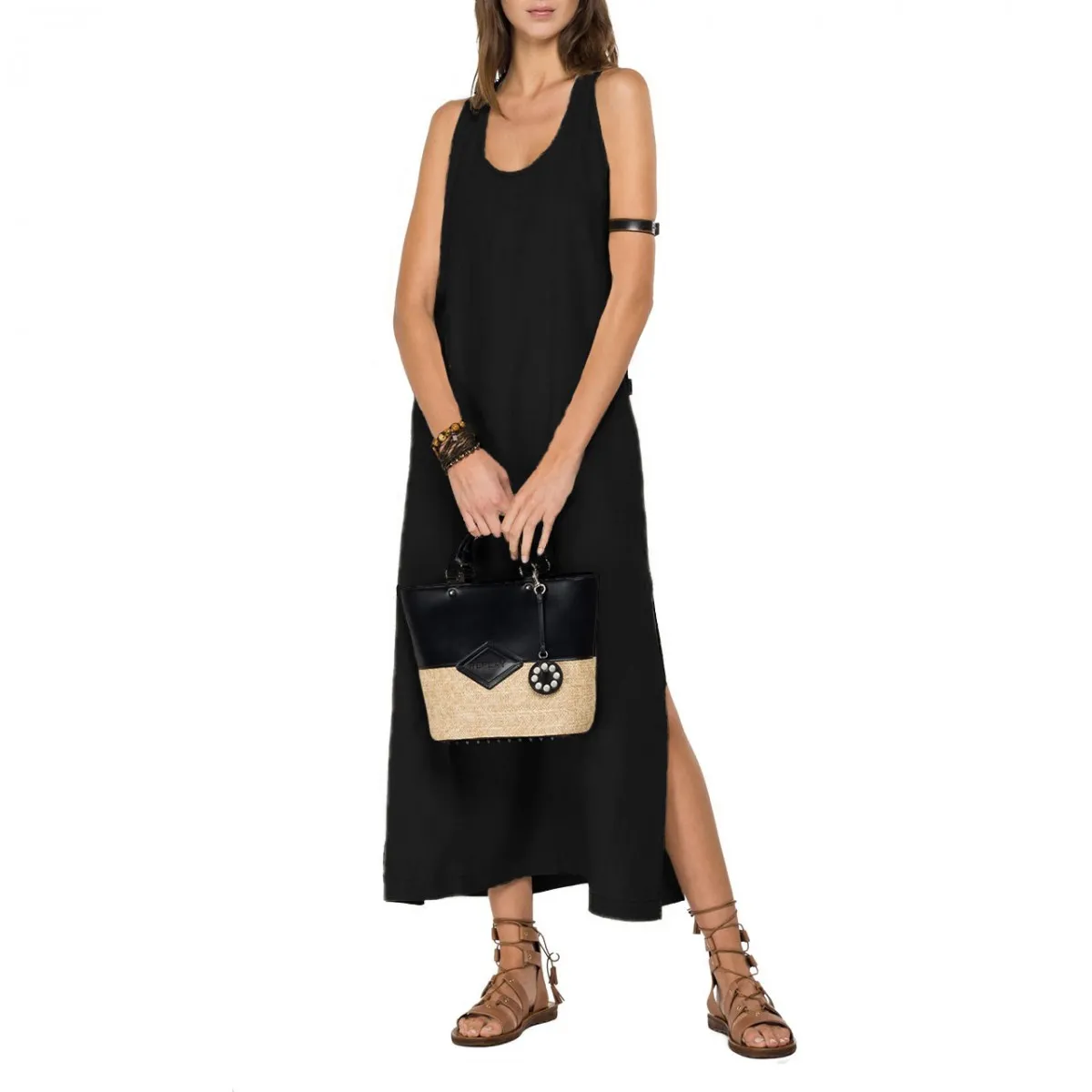 Vestito Lungo In Lino Essential, Nero