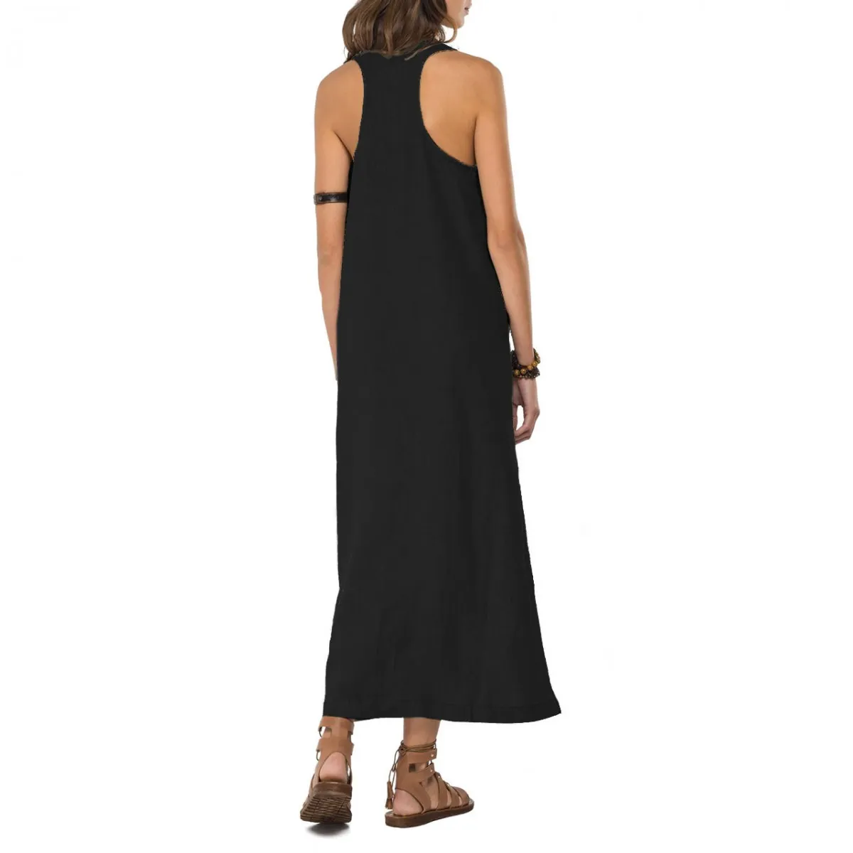 Vestito Lungo In Lino Essential, Nero