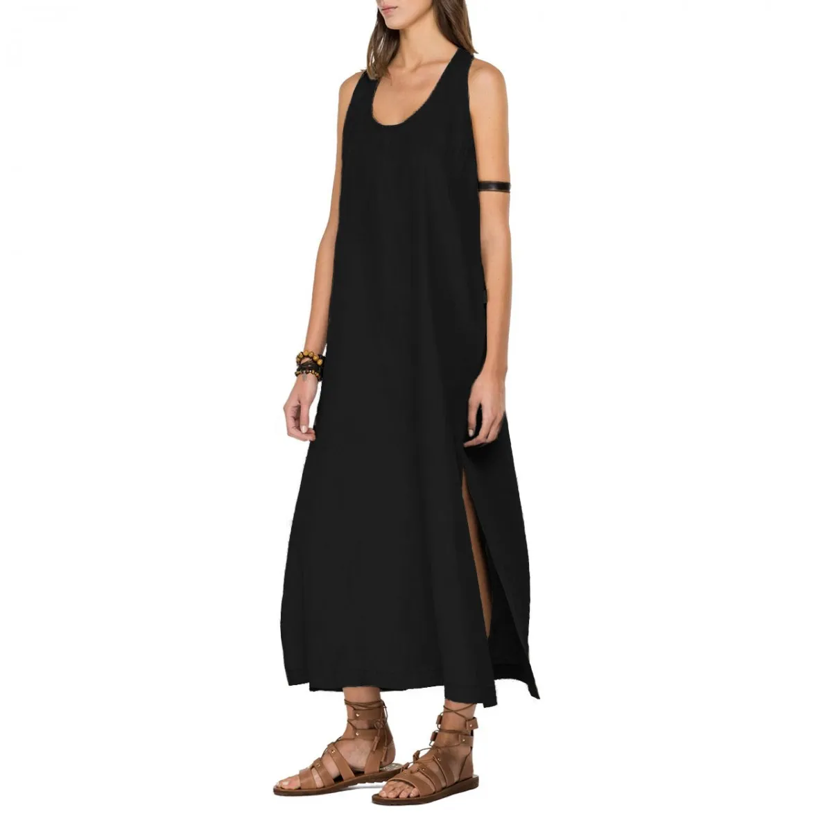 Vestito Lungo In Lino Essential, Nero