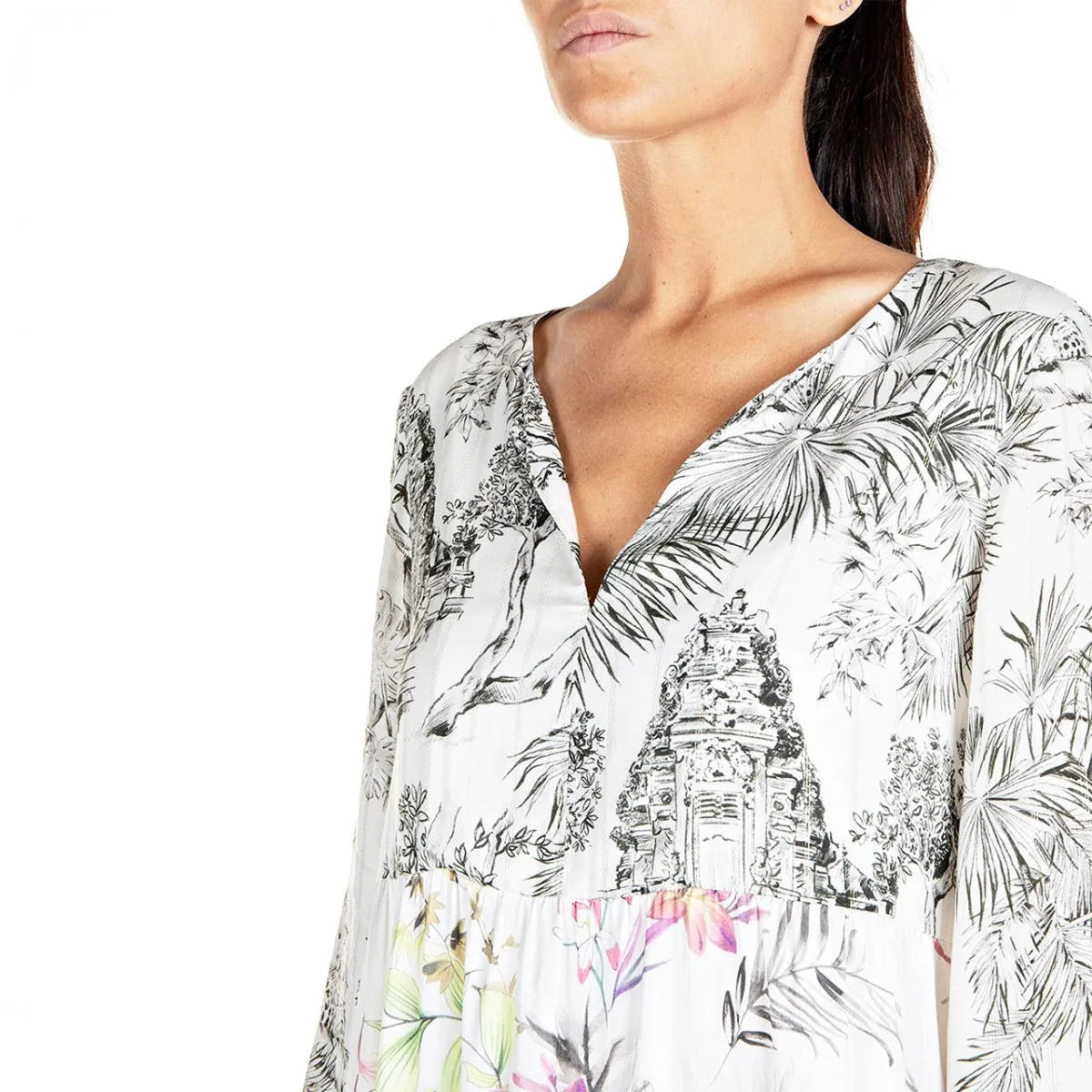 Vestito Mix Tessuti All-Over, Bianco