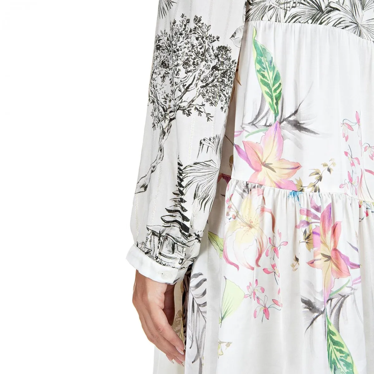 Vestito Mix Tessuti All-Over, Bianco