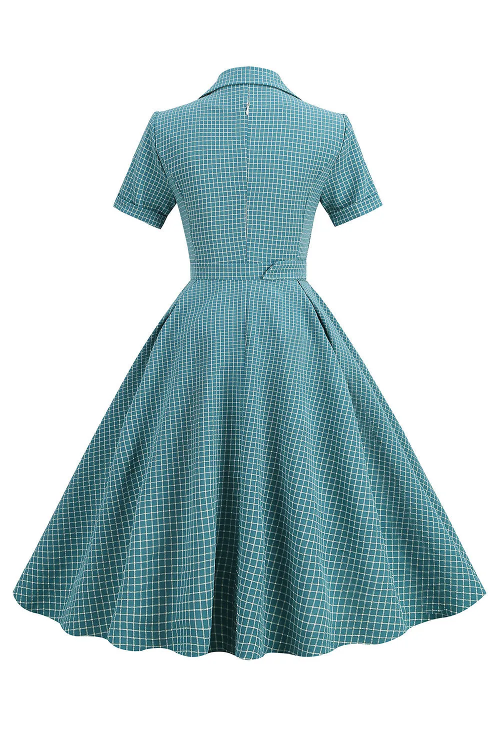 Vintage V Neck Blue Plaid Abito anni '50