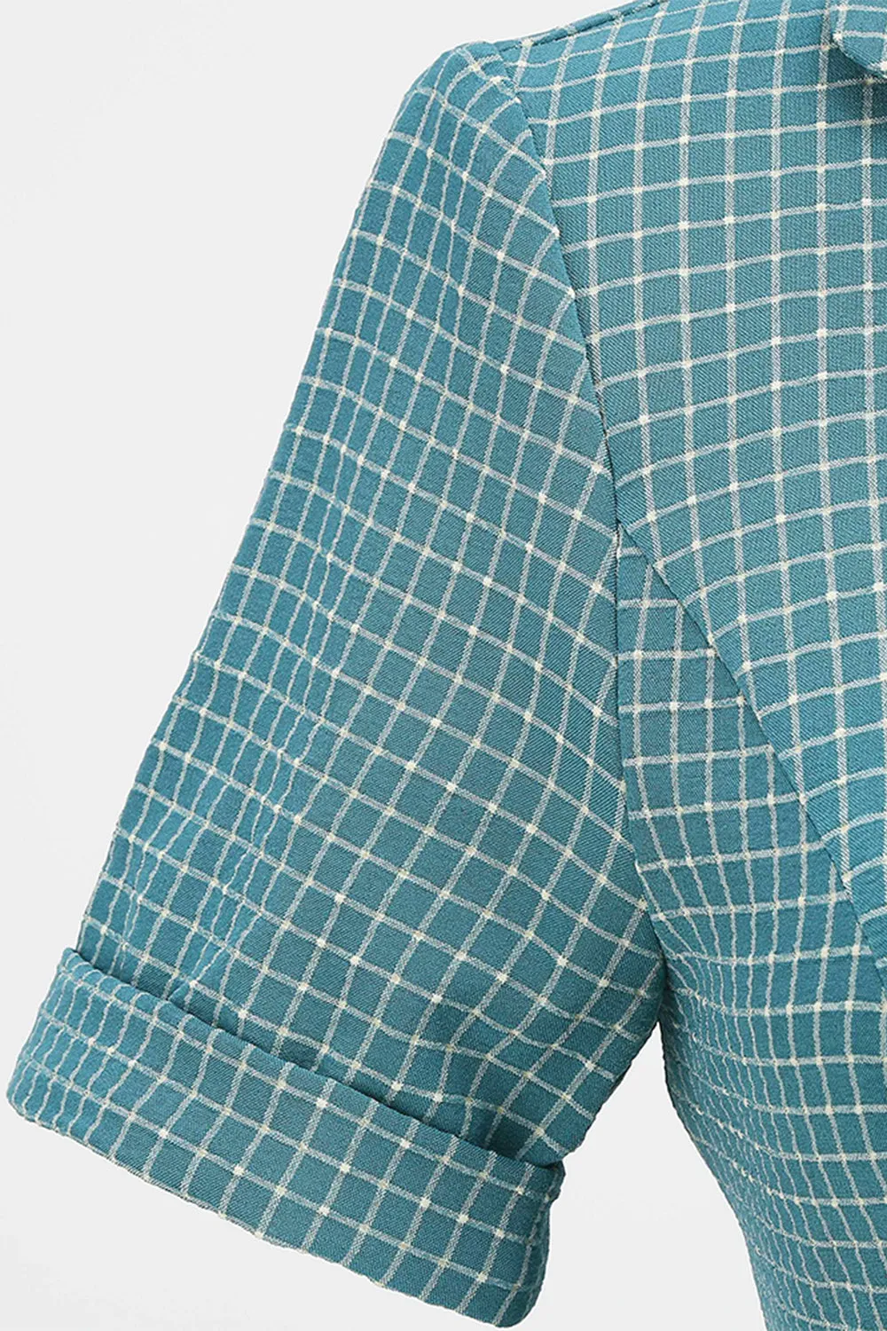 Vintage V Neck Blue Plaid Abito anni '50