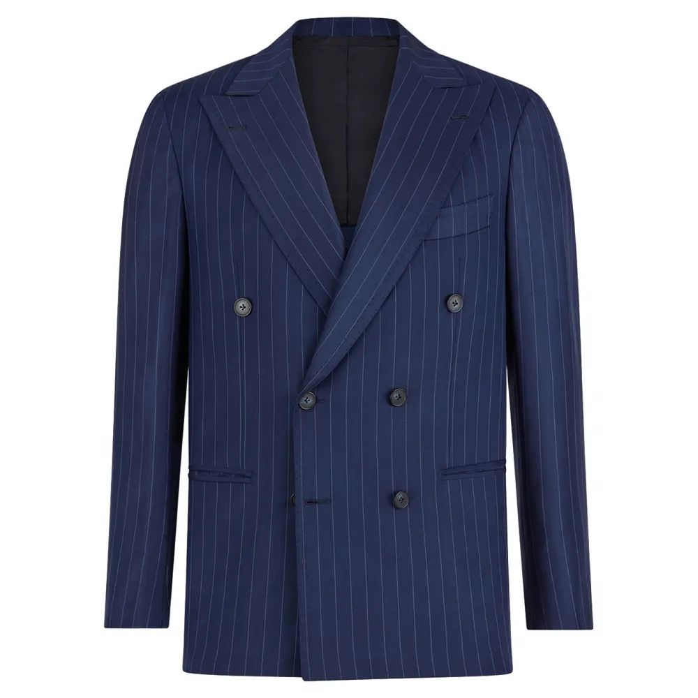 Viola Milano - Abito Doppiopetto Semifoderato Loro Piana - Navy Gessato - Handmade in Italy - Luxury Exclusive Collection
