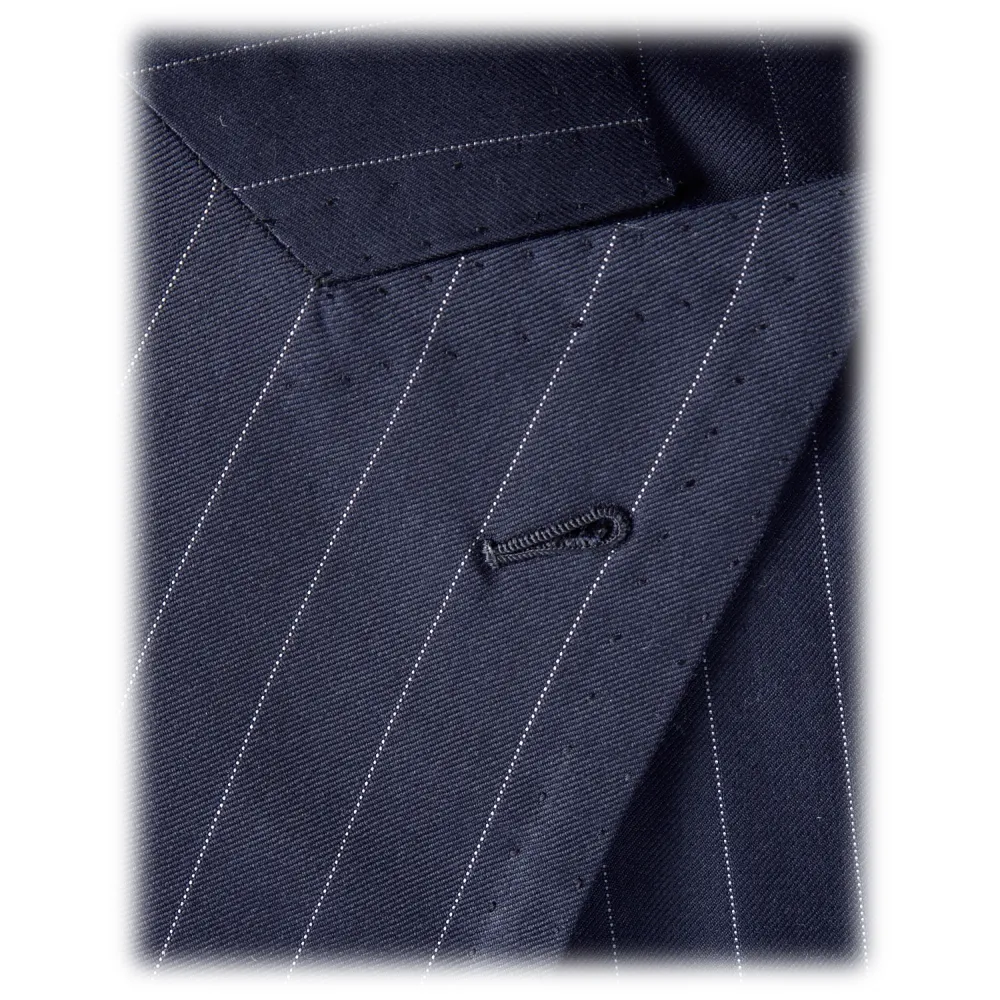 Viola Milano - Abito Doppiopetto Semifoderato Loro Piana - Navy Gessato - Handmade in Italy - Luxury Exclusive Collection