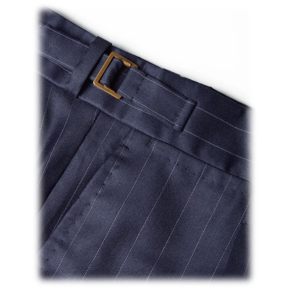 Viola Milano - Abito Doppiopetto Semifoderato Loro Piana - Navy Gessato - Handmade in Italy - Luxury Exclusive Collection
