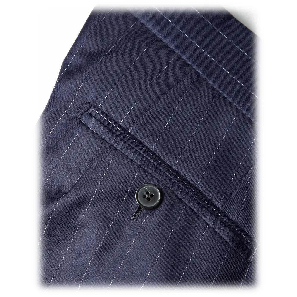 Viola Milano - Abito Doppiopetto Semifoderato Loro Piana - Navy Gessato - Handmade in Italy - Luxury Exclusive Collection