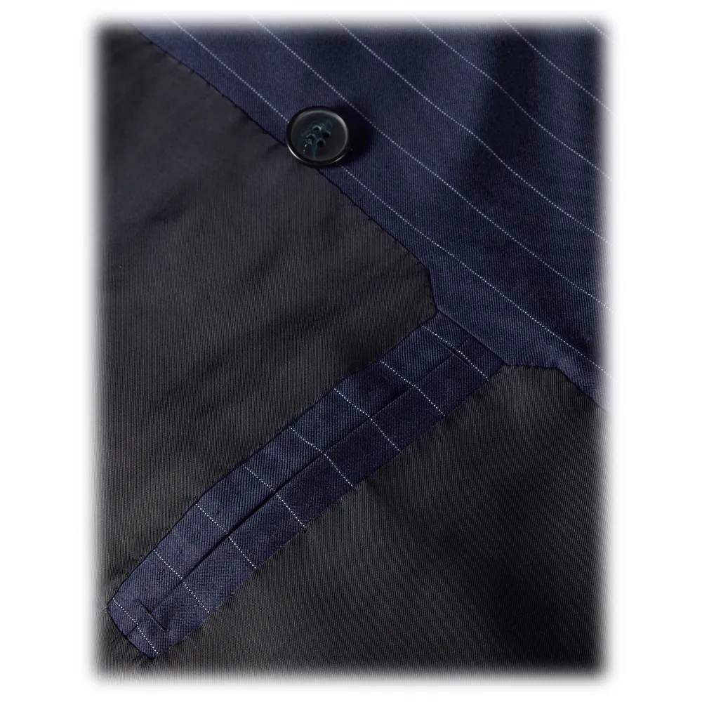 Viola Milano - Abito Doppiopetto Semifoderato Loro Piana - Navy Gessato - Handmade in Italy - Luxury Exclusive Collection