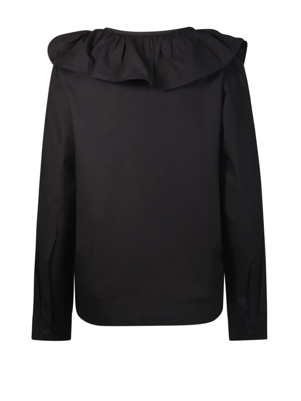 WOMAN GANNI BLACK ORGANIC COTTON RUFFLE V-NECK BLOUSE