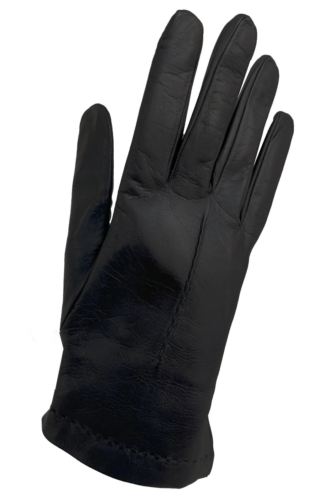 Women’s black lapin-lined genuine leather one stripe glove