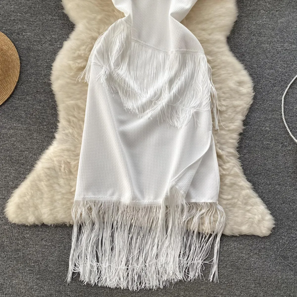 Youe Abito estivo bohémien per donna Fodero bianco Abito lungo Nappa Chic ed elegante aderente con cinturino per spaghetti Beach