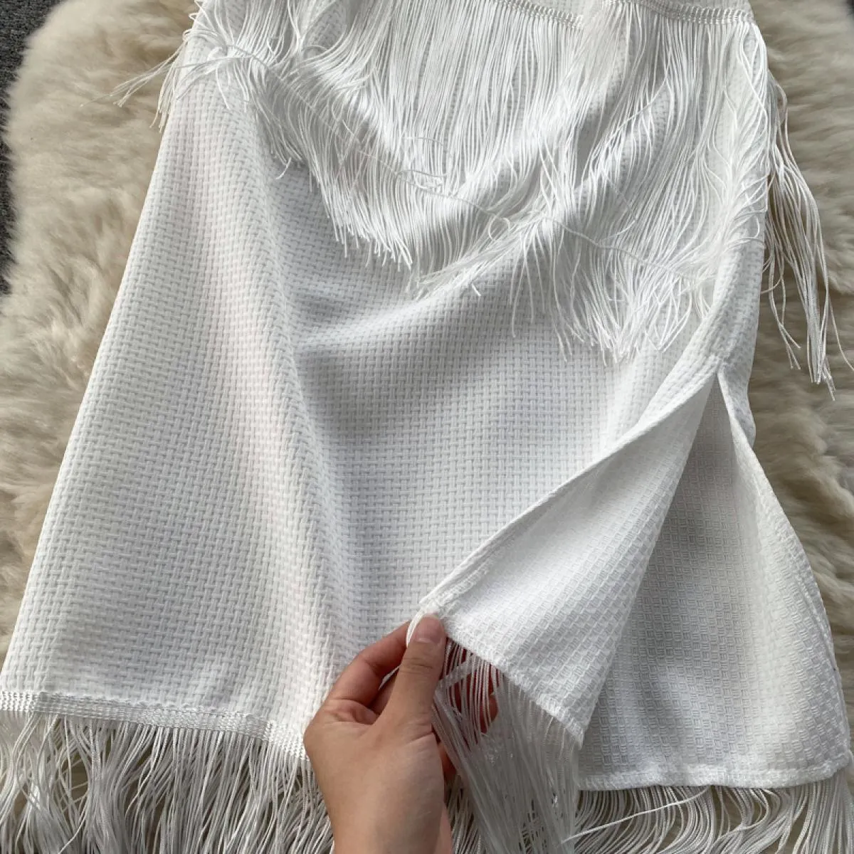 Youe Abito estivo bohémien per donna Fodero bianco Abito lungo Nappa Chic ed elegante aderente con cinturino per spaghetti Beach