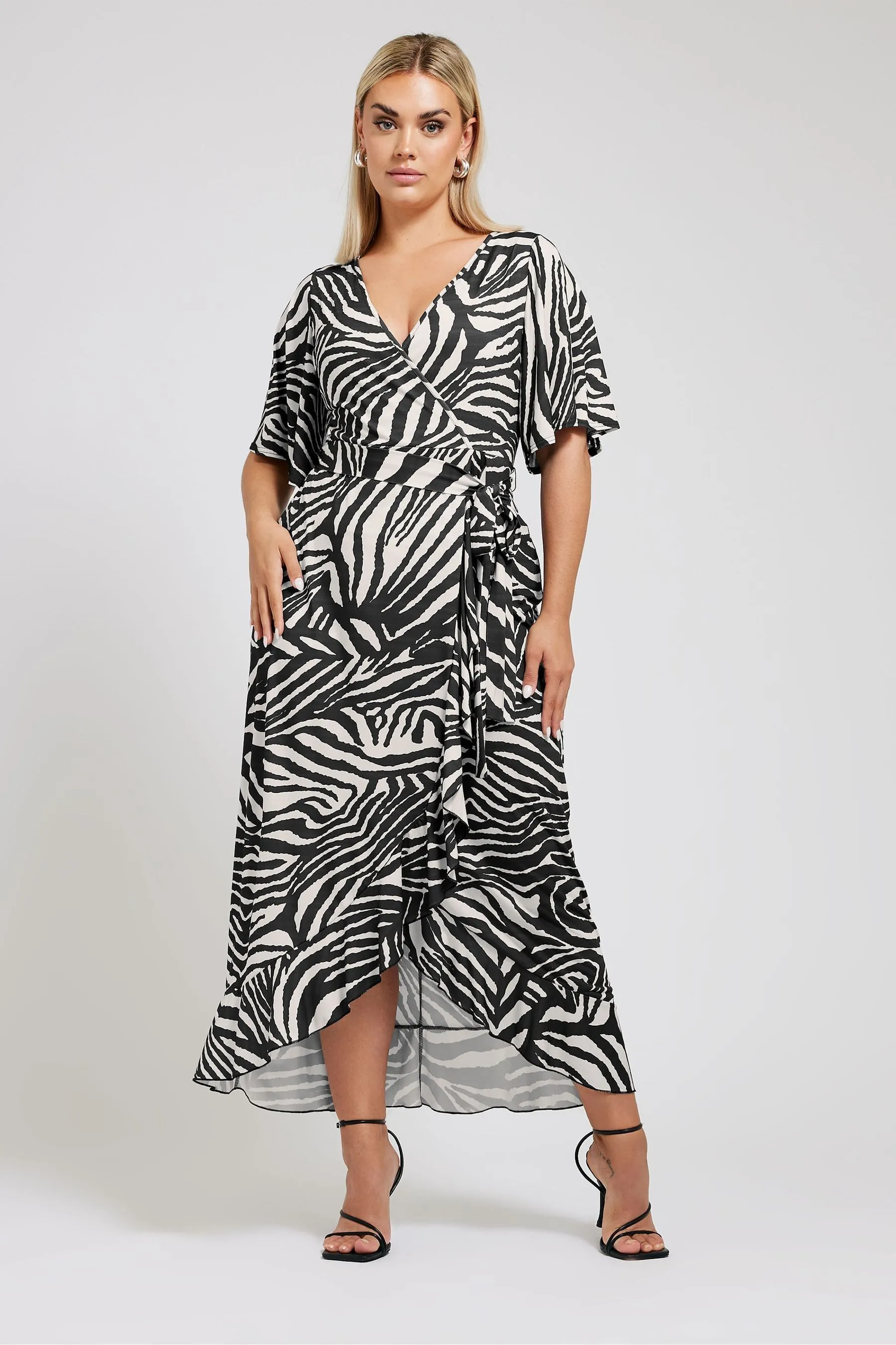 Yours Curve Zebra Print Ruffle Hem Maxi Dress