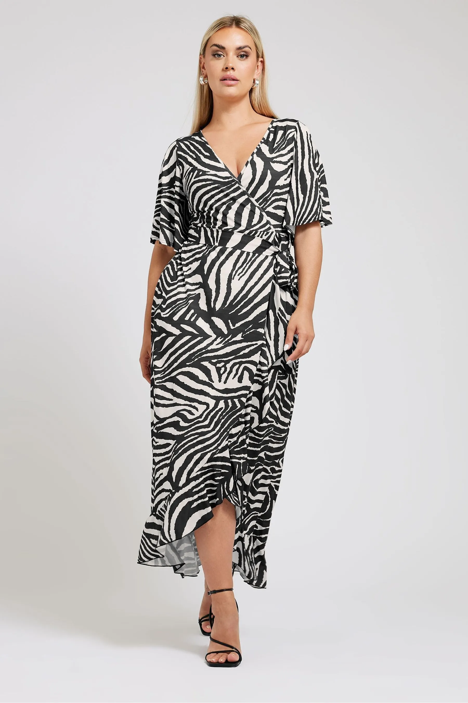 Yours Curve Zebra Print Ruffle Hem Maxi Dress
